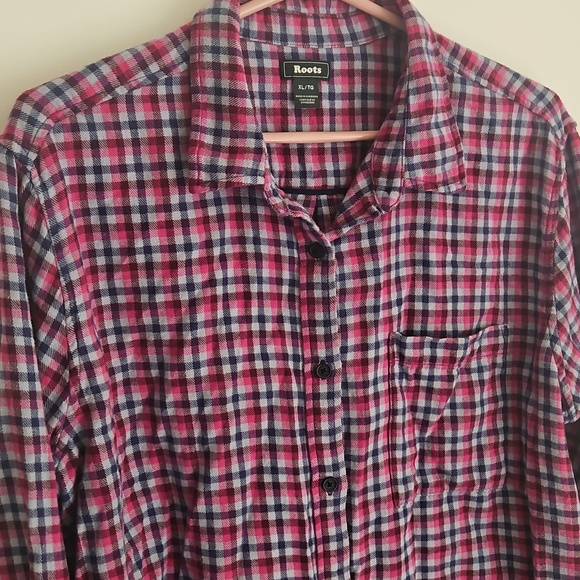 Roots Tops - Navy and Pink Plaid Long-Sleeve Button Up Shirt
